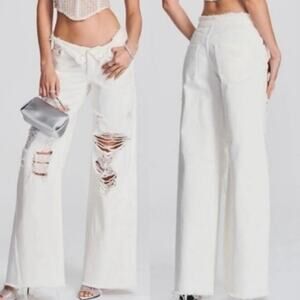 NWT SER.O.YA Ollie Distressed Wide Leg Jeans In White